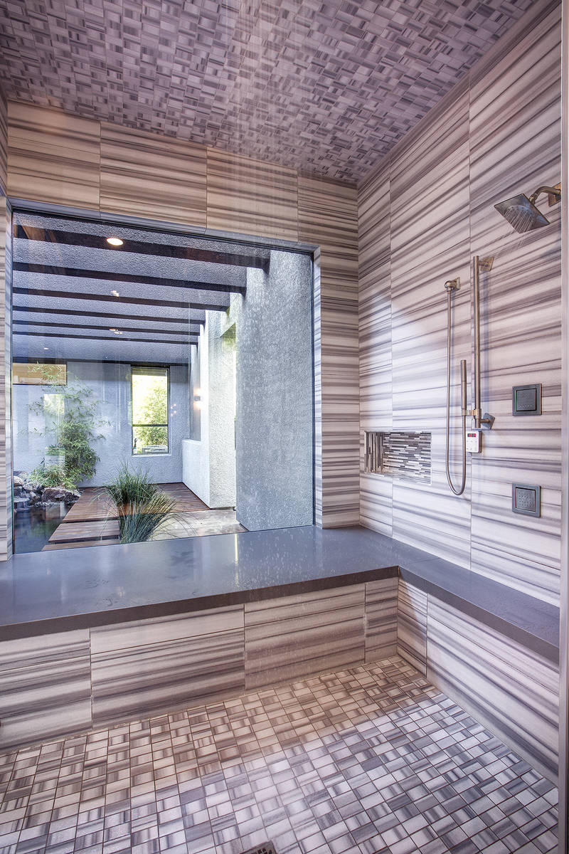 This Zen-style shower is an example of an ongoing trend in Las Vegas luxury homes, according to ...