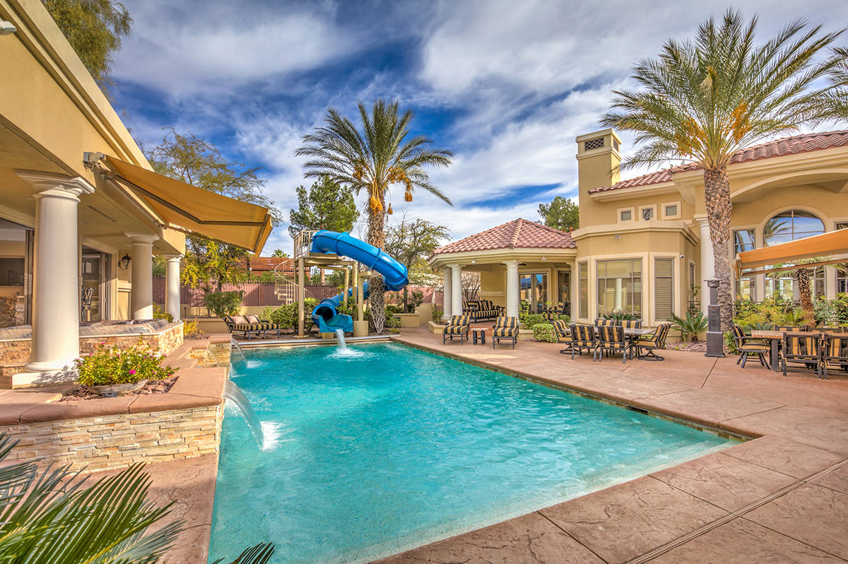 This mansion has been listed for $5.5 million. It features a large backyard with pool, outdoor ...