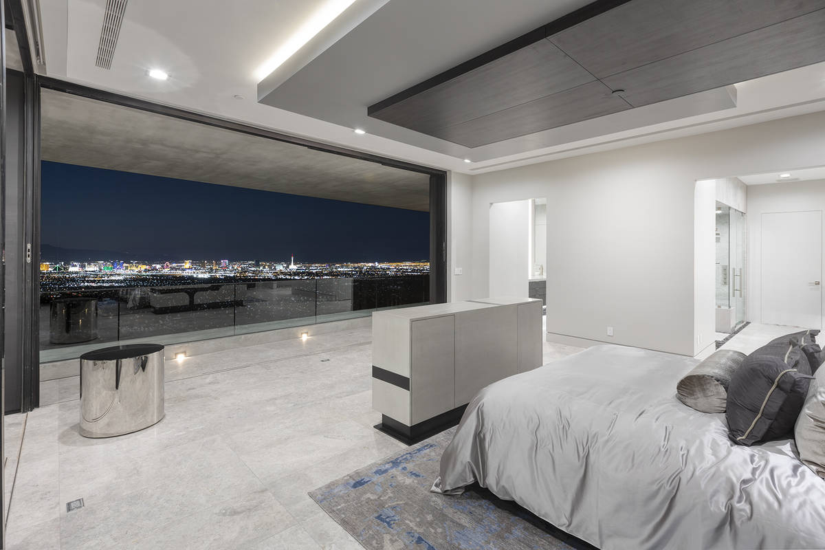 The way the master bedroom is designed it appears as if the Las Vegas Strip has been framed. (S ...