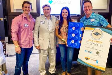Monica Fullerton, center, won the Startup Showdown with her pitch for Spouse-ly. (LVIMA)