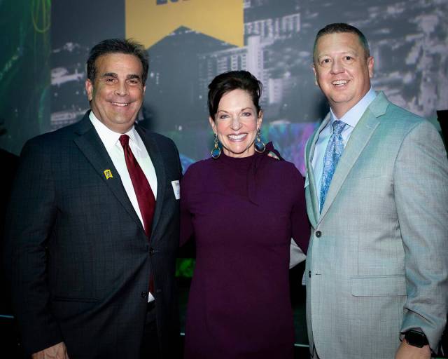 From left, CEO Bank of Nevada John Guedry, Vegas Chamber President and CEO Mary Beth Sewald and ...