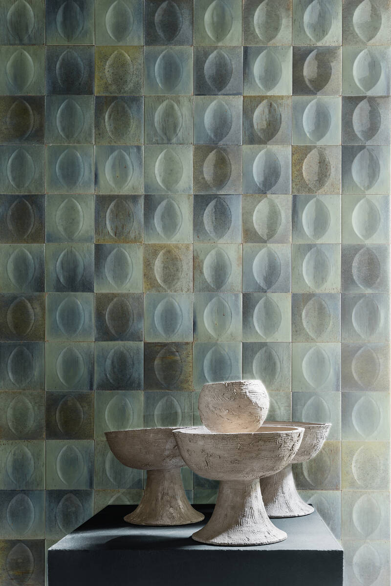 The Ragno Gleeze bas relief collection of small, glossy and three-dimensional tiles evokes a ce ...
