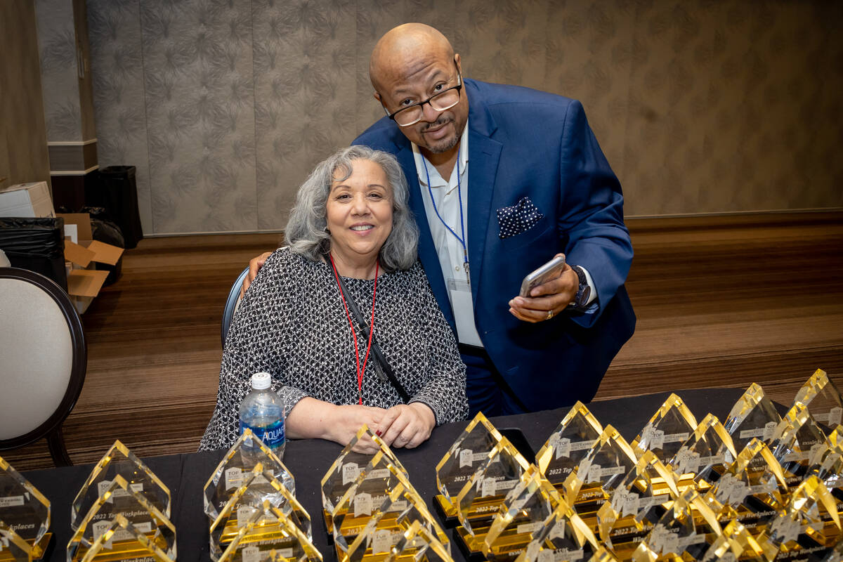 Iyse Lee and Damone Colston of Las Vegas Review-Journal with the Nevada Top Workplace awards at ...