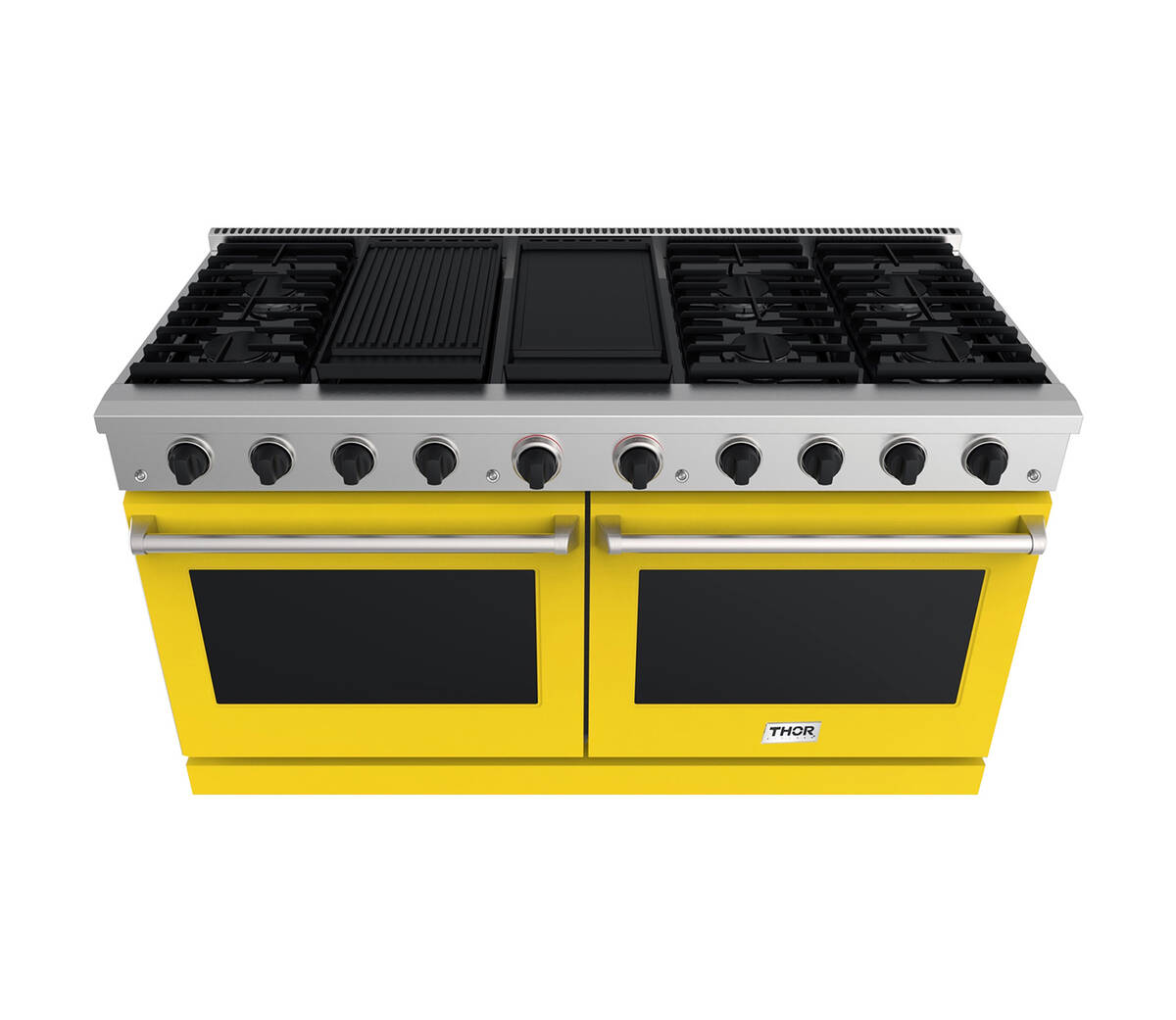 Thor Kitchen introduced its 60-Inch Professional Gas Range in striking yellow. (Thor Kitchen)