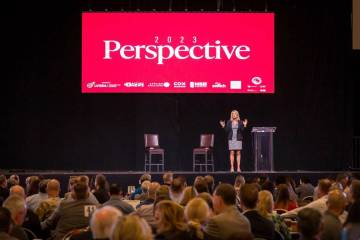 Las Vegas Global Economic Alliance President and CEO Tina Quigley addresses the 850 people who ...