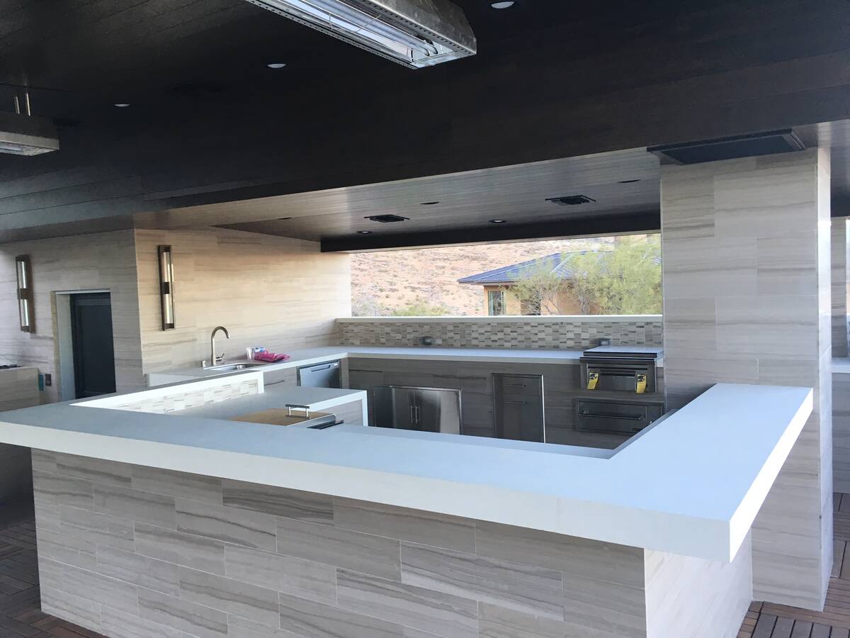 Luxury outdoor kitchens use a variety of materials. (Galaxy Outdoor)