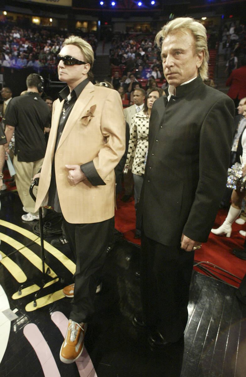 At right, Siegfried Fischbacher, right, and Roy Horn attend the 2007 NBA All-Star Game at the T ...