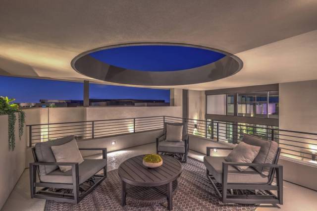 A covered balcony. (Las Vegas Sotheby’s International Realty)