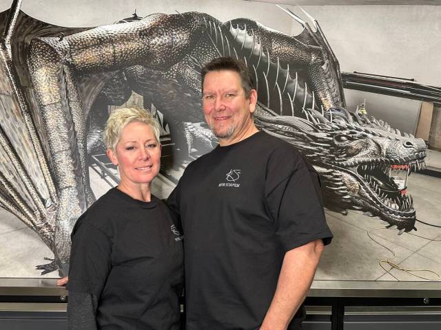 Metal sculptor Kevin Stone and wife, Michelle, will hold a grand opening at their new studio Fe ...