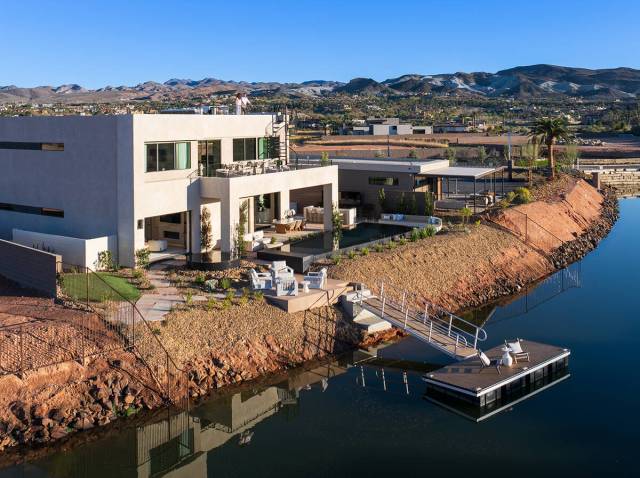 Some of the custom homes in Lake Las Vegas have boat docks. (Photo courtesy of Blue Heron)
