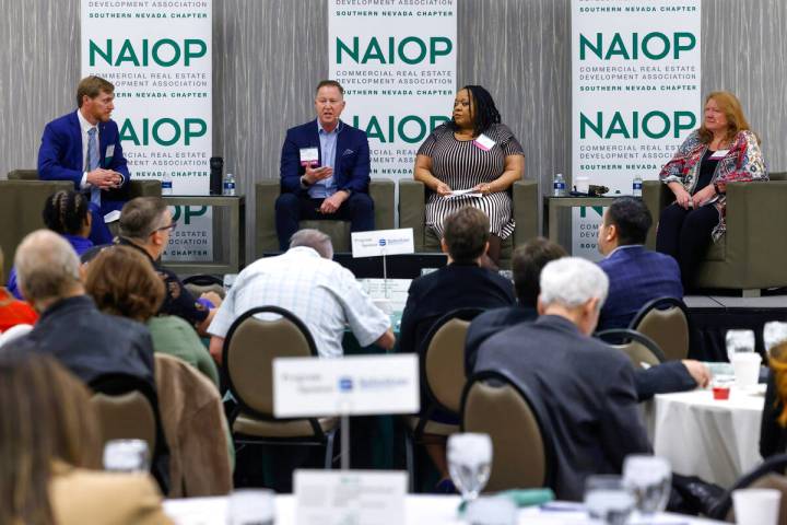 James Bristow, left, Midnight Sun Consulting, was the moderator for a recent NAIOP talk on tran ...