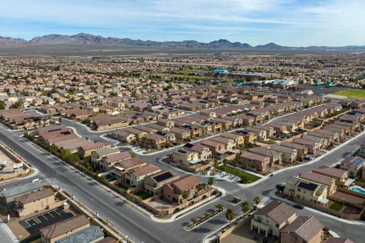 An aerial photo shows homes at the corner of Ann Road and Donna Street in North Las Vegas. Sout ...