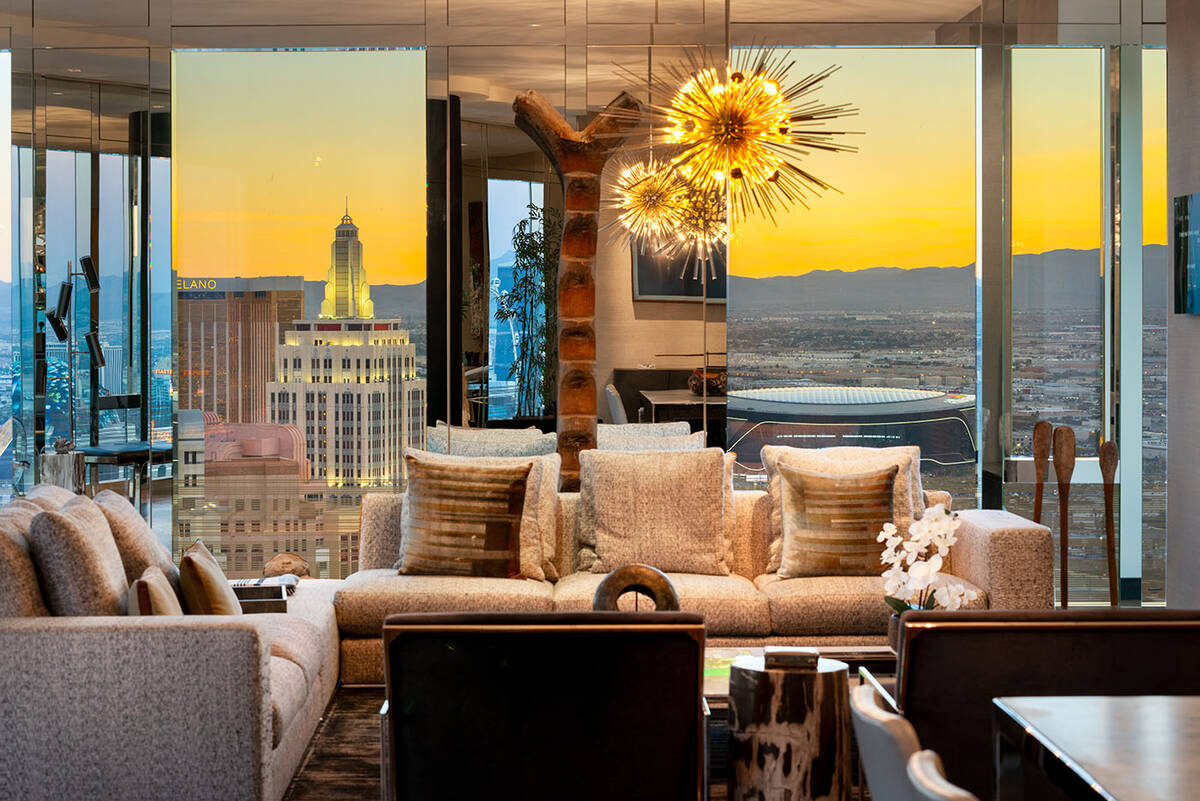 The Waldorf Astoria penthouse offers views of the Strip. (BHHS)