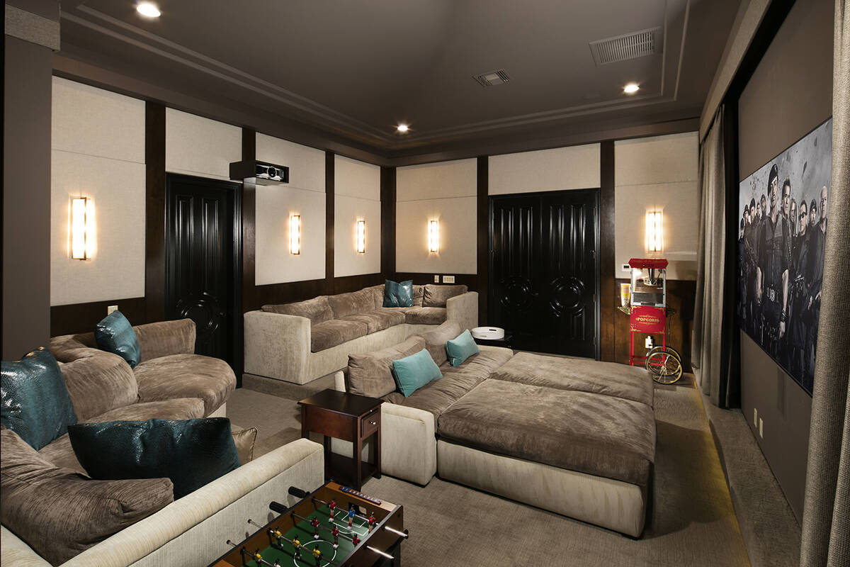 The home theater in the 8,397-square-foot mansion in Summerlin's The Ridges features a space fo ...
