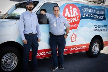 From left, Joshua Barnes and Michael Barnes of Air Supply, a Las Vegas heating and air-conditio ...
