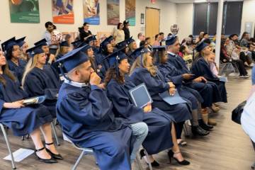 Graduates of University of Nevada, Reno Extension’s Biz 101 course celebrate at a graduation ...